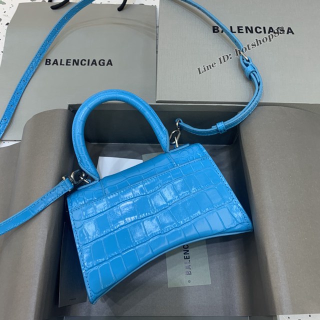 Balenciaga專櫃爆款mini號Hourglass手提肩背女包 巴黎世家亮藍色沙漏包 fyj1728